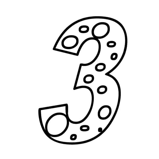 Puantiyeli rakamlar şablonu: iki kıvrımlı gövdesi benek dolu büyük 3 rakamı