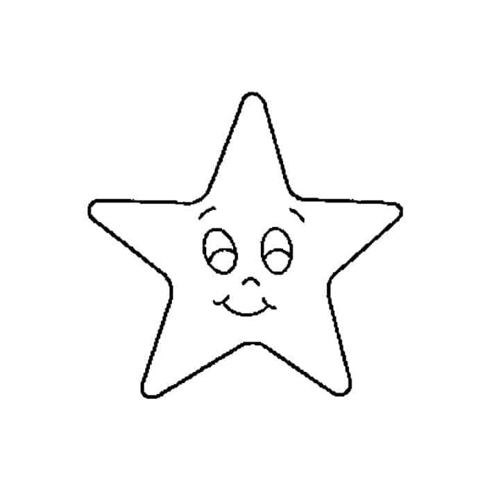 Yazdırılabilir yıldız şablonu: kapalı gözlü, tatlı gülümseyen küçük yüzlü beş köşeli yıldız