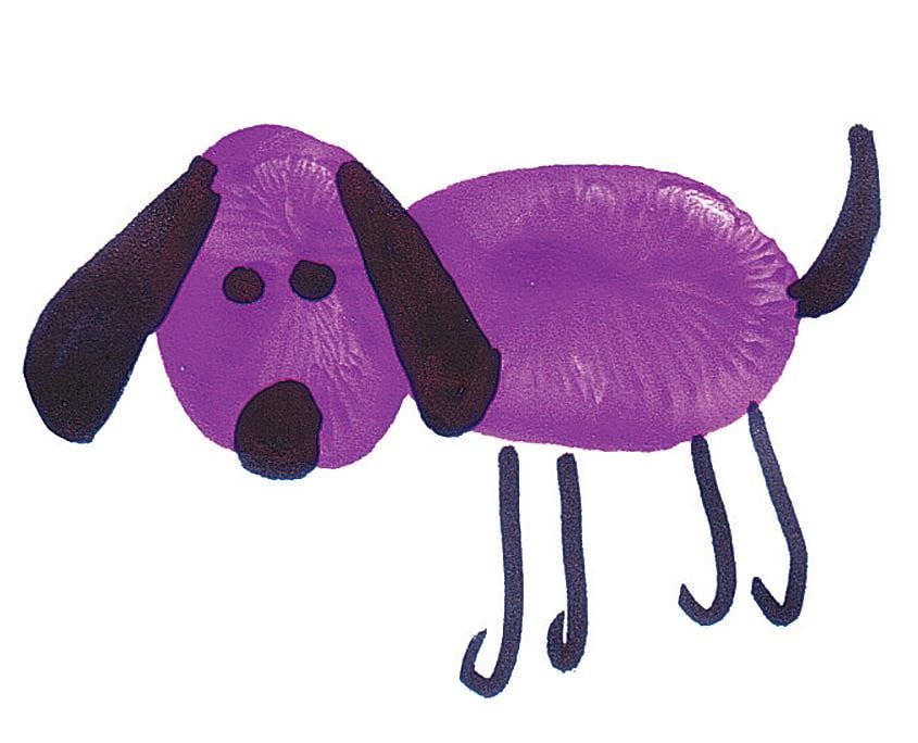 Mor parmak izlerinden köpek: sarkık siyah kulaklar, büyük burun, dik kuyruk ve ince bacaklar